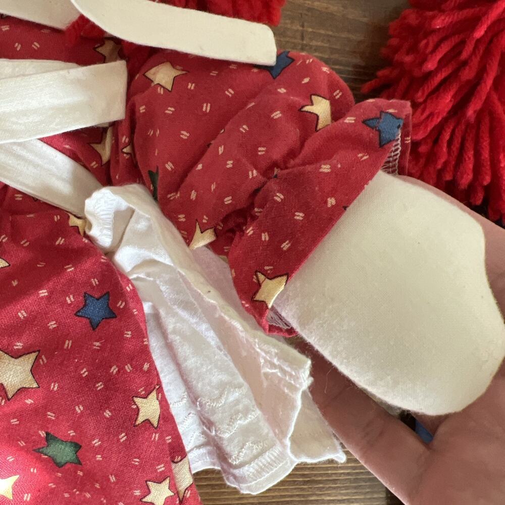 RARE RAGGEDY ANN & ANDY 18” RAG DOLL SET Handmade Red Dress W Stars & Apron VGUC - Picture 12 of 16